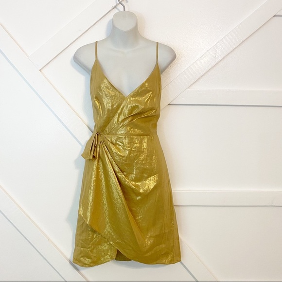 Sandro Draped Faux Wrap Metallic Ruffle Mini Dress - Picture 3 of 9